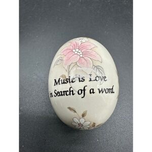 Vintage Egg Lady Porcelain Egg Lily Design Music Quote Hand Painted Flower
